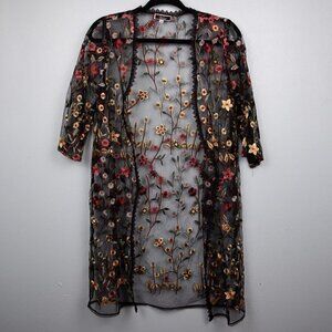Vivid black sheer floral cover up-S